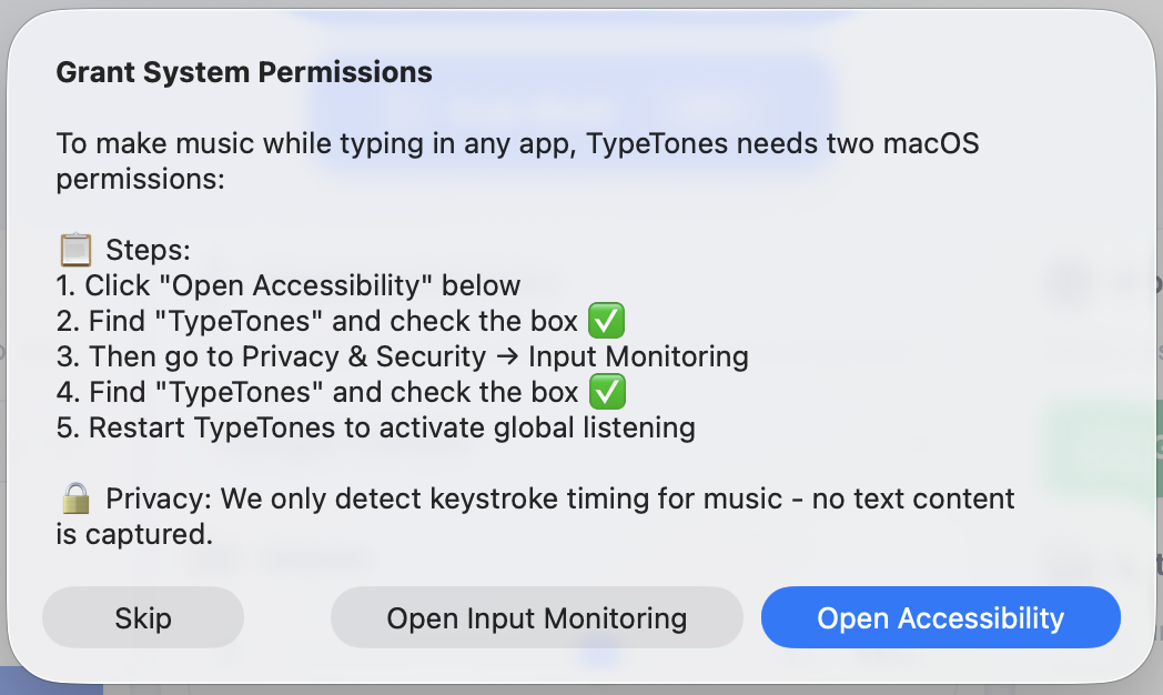 Input Monitoring Permission dialog